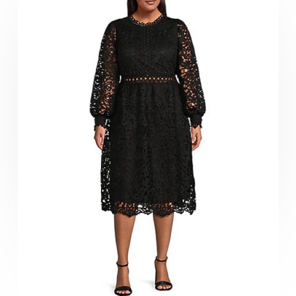 Layered with Love Plus Size Lace Crew Neck Long Sleeve Sheath Midi Dress 3X NWT